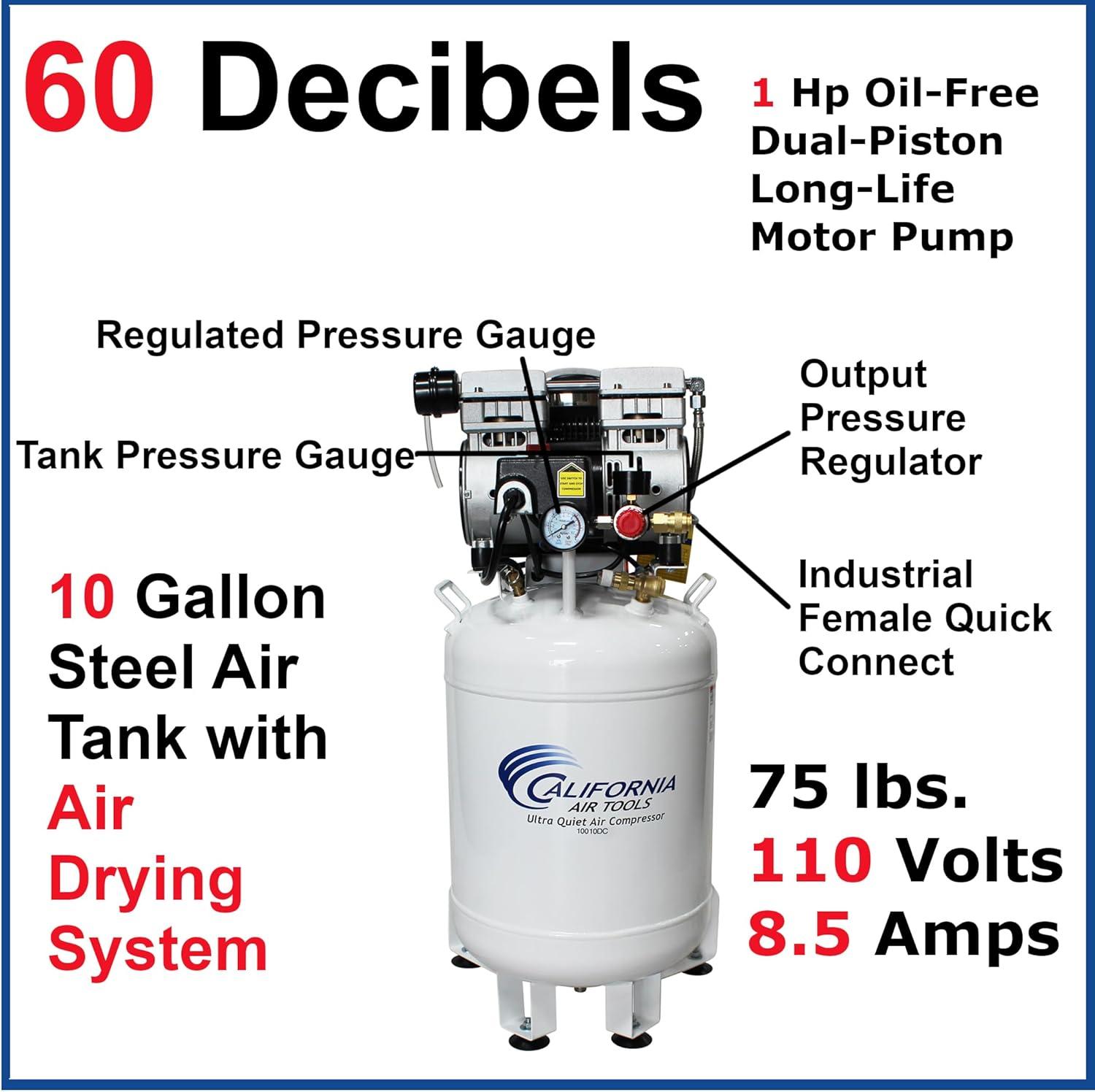 image:imageCalifornia Air Tools 10010DC Ultra Quiet amp OilFree 10 hp 100 gallon Steel Tank Air Compressor with Air Drying System White