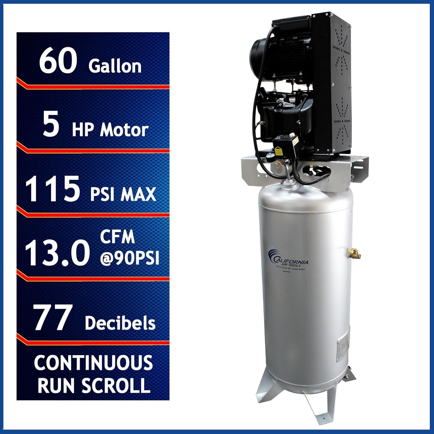 image:imageCalifornia Air Tools 60050SCR Ultra Quiet OilFree Scroll 50 Hp 600 Gal Steel Tank Air Compressor