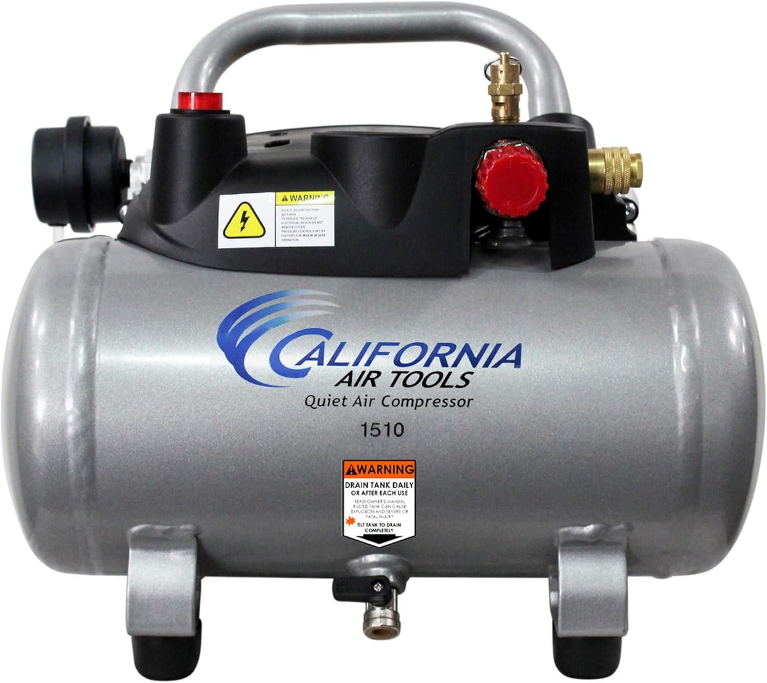 image:imageCalifornia Air Tools CAT1P1060SP Light amp Quiet Portable Air Compressor Lightweight Ultra Quiet OilFree 1 Gallon Steel Tank 6 HP 56 dBA Noise LevelSilver