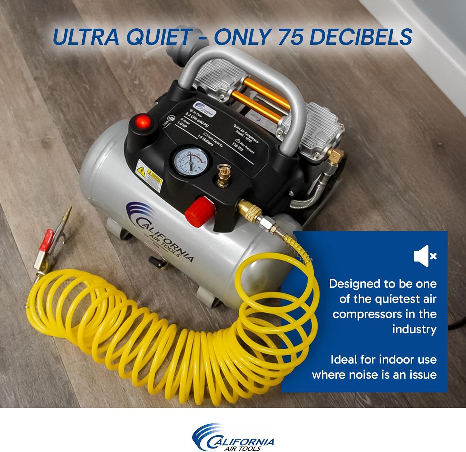 image:imageCalifornia Air Tools CAT1P1060SP Light amp Quiet Portable Air Compressor Lightweight Ultra Quiet OilFree 1 Gallon Steel Tank 6 HP 56 dBA Noise LevelSilver