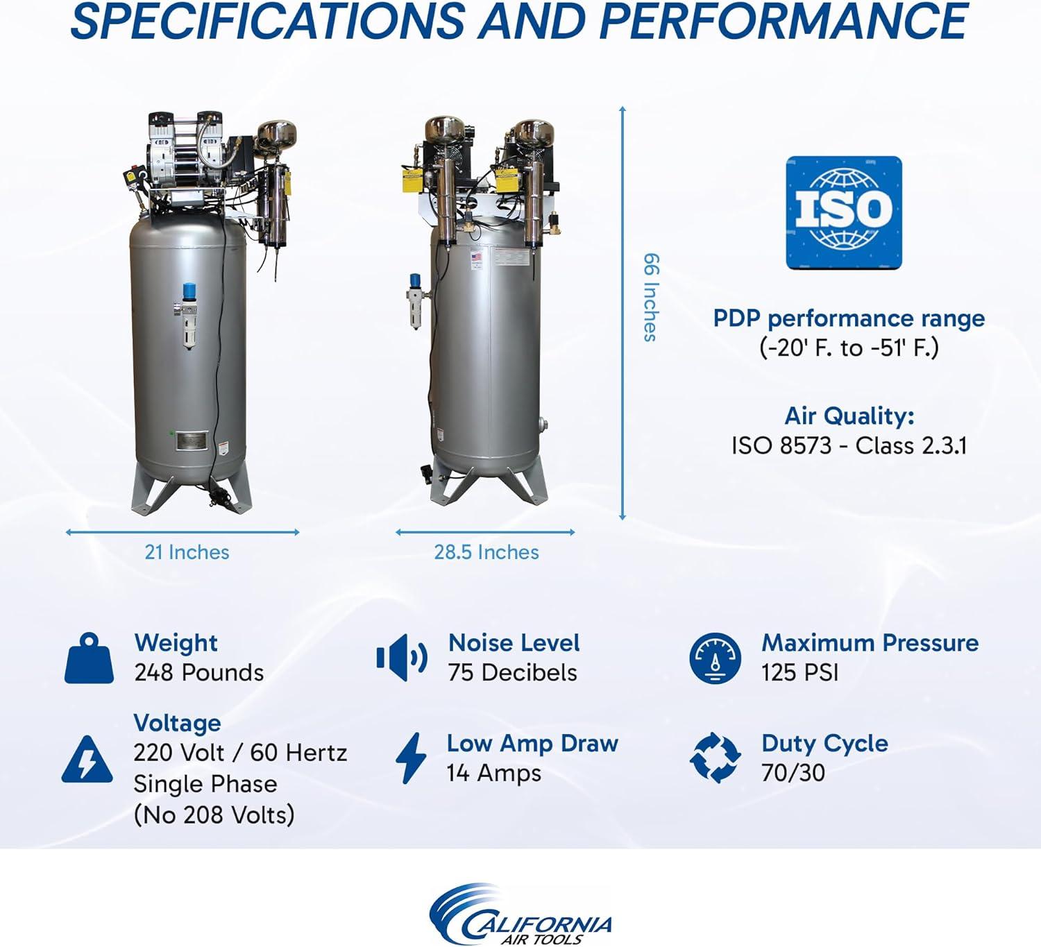 image:imageCalifornia Air Tools CAT60040CAD 40 HP Ultra Quiet and OilFree Air Compressor 60 Gallon Steel Tank 75 dBA Noise Level60 Gallon ASME Tank w80 Dry Air