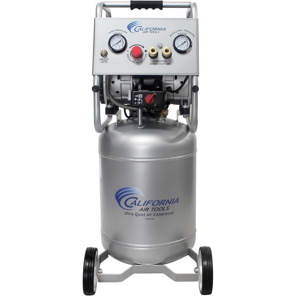 image:imageCalifornia Air Tools 10020C 20 HP Ultra Quiet and OilFree Air Compressor 10 Gallon Steel Tank with Wheels 70 dBA Noise LevelSteel Tank 110v wAuto Drain