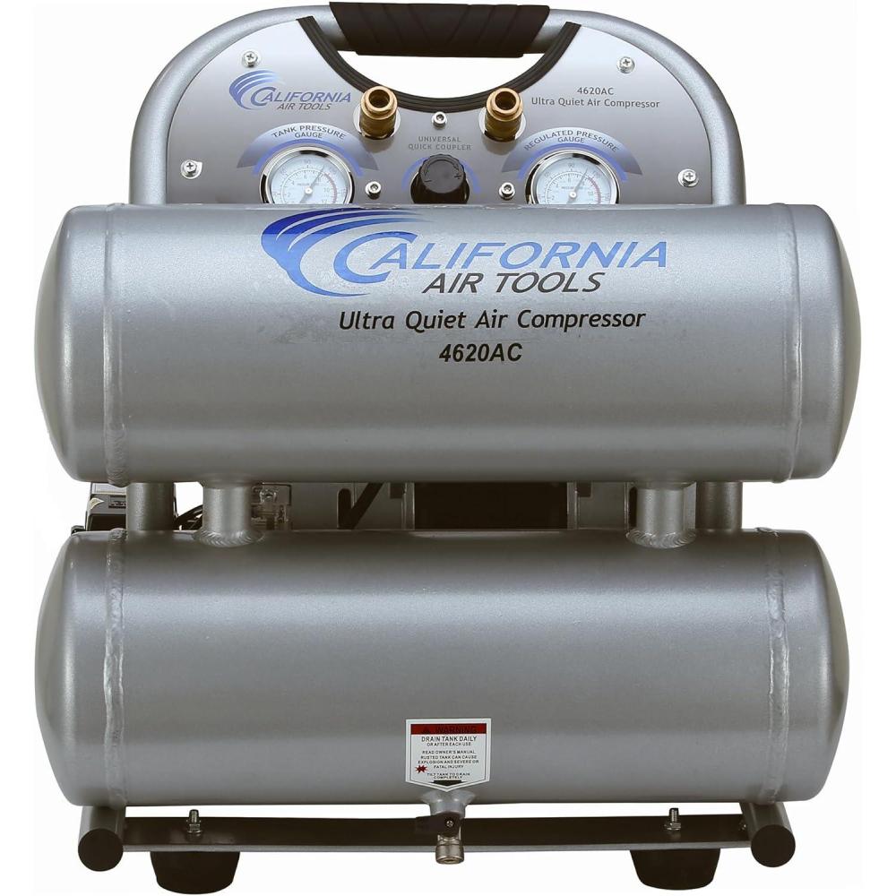 image:imageCalifornia Air Tools 4620AC Powerful 20 HP Ultra Quiet and OilFree Air Compressor 46 Gallon Tank Capacity 70 dB Noise Level Electric Portable 110v 60hz SilverAluminum Tank 220v
