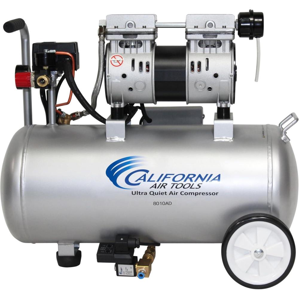 image:imageCalifornia Air Tools 8010AD 10 HP Ultra Quiet and OilFree Air Compressor 8 Gallon Steel Tank Lightweight with Wheels 60 dBA Noise Level with Automatic Drain Valve