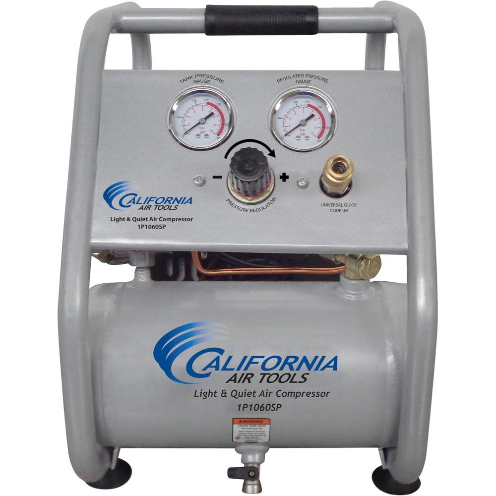 image:imageCalifornia Air Tools CAT1P1060SP Light amp Quiet Portable Air Compressor Lightweight Ultra Quiet OilFree 1 Gallon Steel Tank 6 HP 56 dBA Noise LevelSilver
