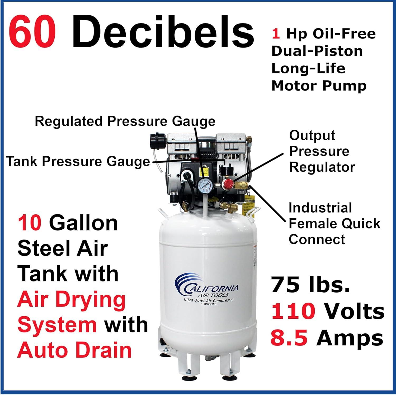 image:imageCalifornia Air Tools 10010DCAD Ultra Quiet amp OilFree Steel Tank Air Compressor with Drying System and Auto Drain Valve 10 gallon