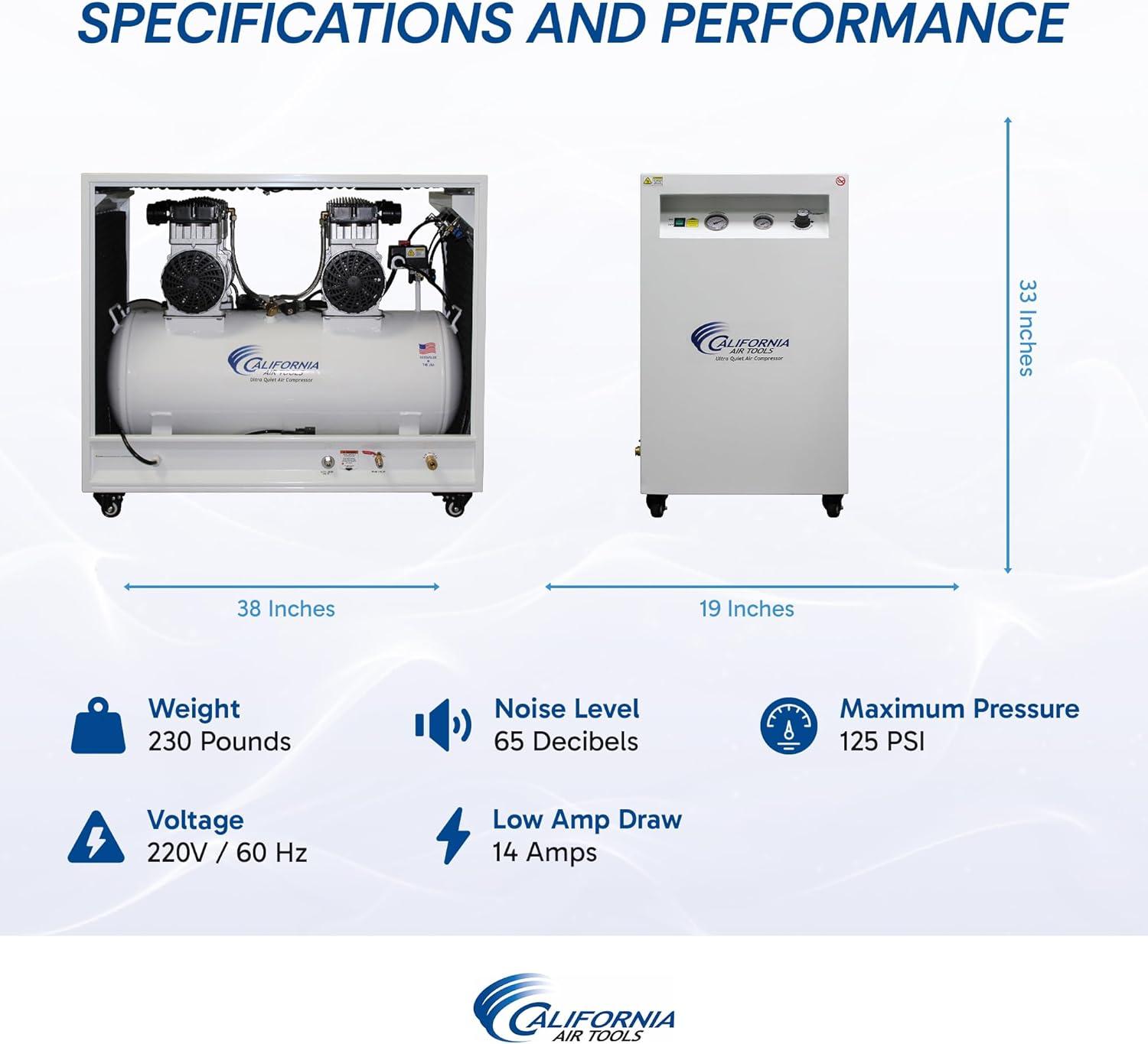 image:imageCalifornia Air Tools 20040DSPCAD 40 HP Ultra Quiet and OilFree Air Compressor 20 Gallon Tank 65 dB Noise Level with 80 Air Drying System and Automatic Drain in Soundproof Cabinet 220V 60HzCabinet wAuto Drain