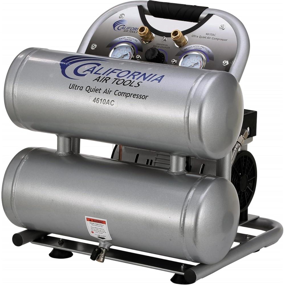 image:imageCalifornia Air Tools 4610ALFC 10 HP Ultra Quiet and OilFree Air Compressor 46 Gallon Aluminum Twin Tank 60 dBA Noise Level Lightweight Portable Industrial Series SilverAluminum Tank