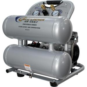 California Air Tools 4610ALFC 1.0 HP Ultra Quiet and Oil-Free Air Compressor, 4.6 Gallon Aluminum Twin Tank, 60 dBA Noise Level, Lightweight, Portable, Industrial Series, Silver(Aluminum Tank w/Long Life Motor)